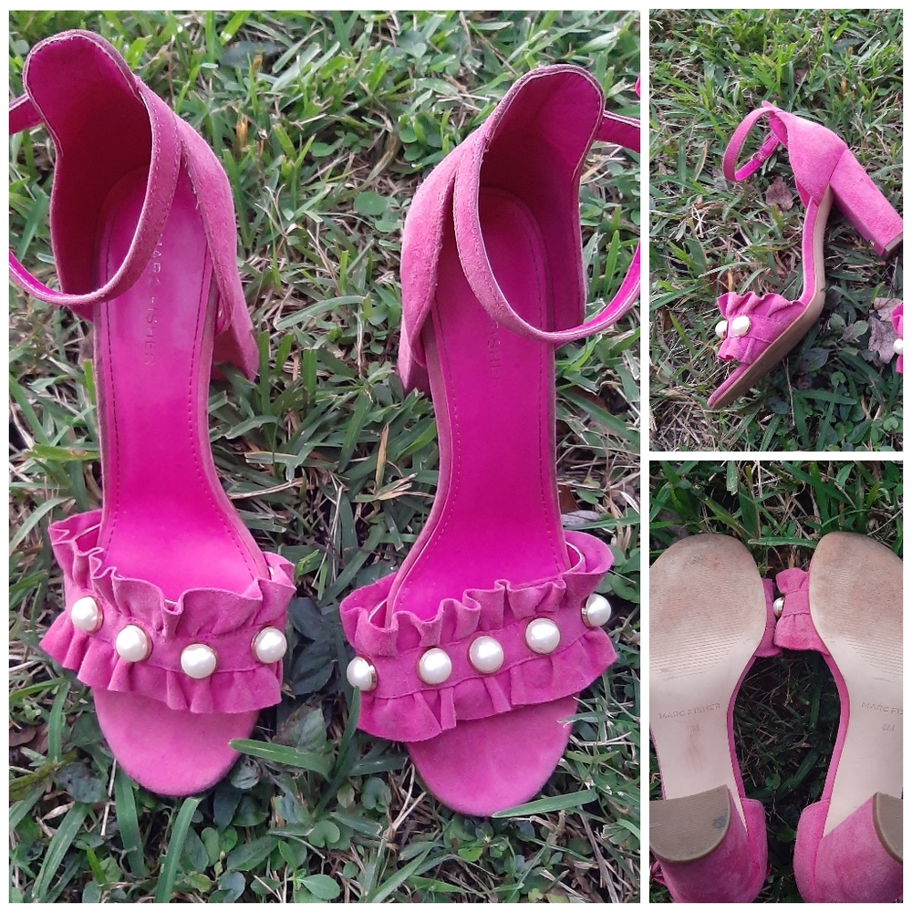 Marc Fisher Pink Pearl Open Toe Block Chunky Heels